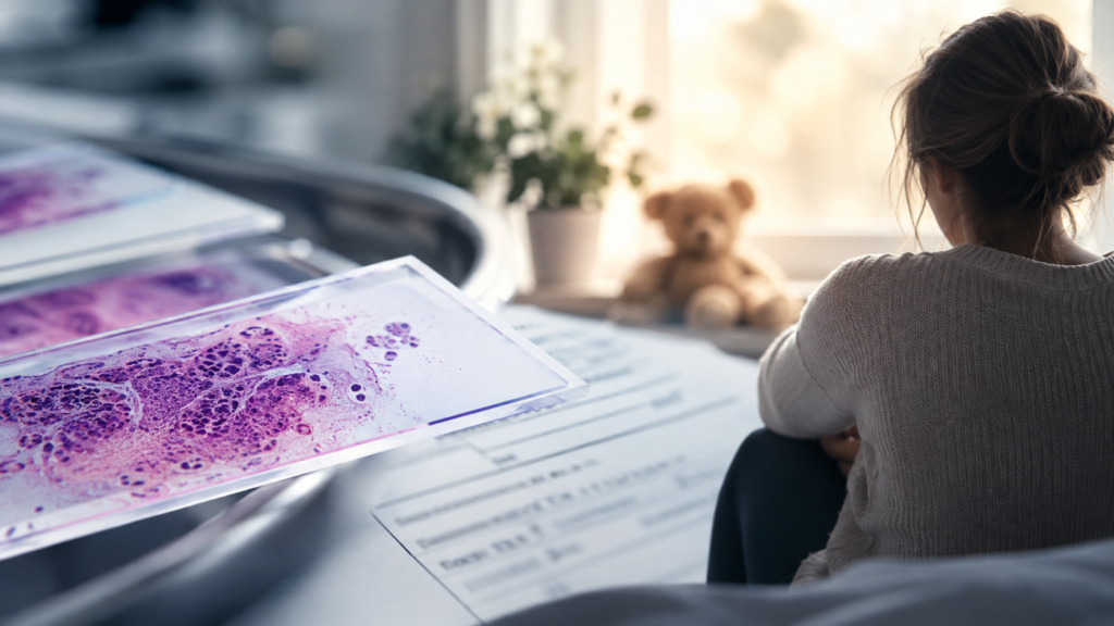 Feiltolket vevsprøve førte til forsinket diagnose av livmorhalskreft – illustrasjonsbilde av kvinne og medisinske prøvesvar.